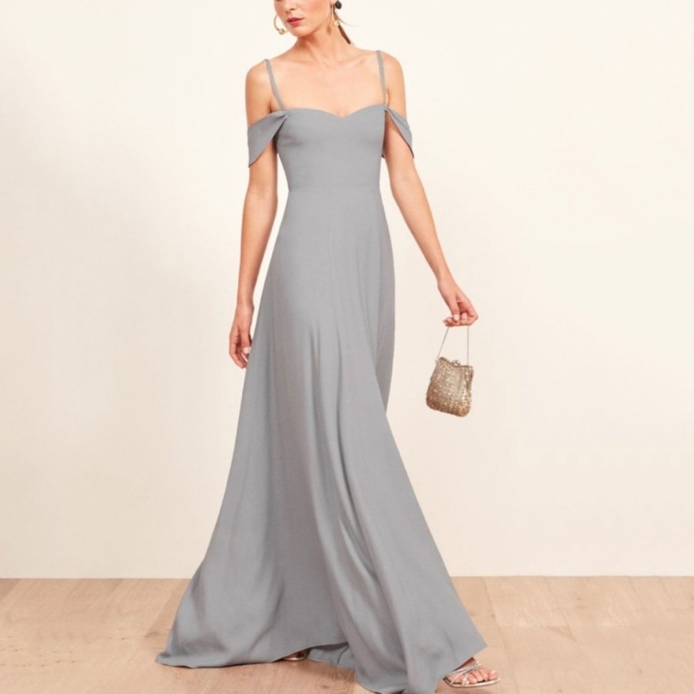 Reformation Poppy Maxi Dress Fog Grey bridesmaid dress